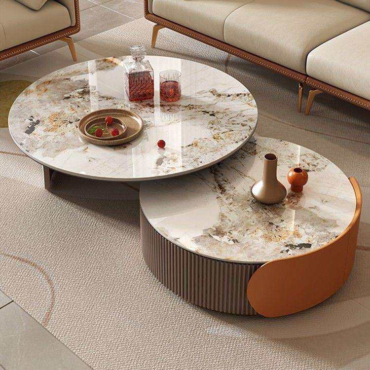 意式极简移动轻奢茶几客厅简约现代家用大小户型大小圆形组合茶几