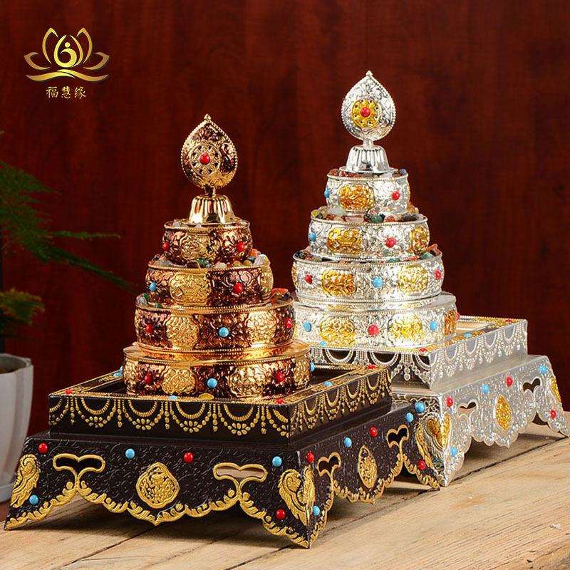 藏族曼扎盘家用桌面曼达盘修盘八吉祥雕花藏式曼茶罗方形托盘摆件