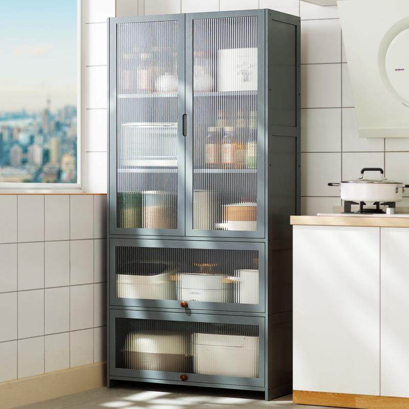 带门厨房置物架多层落地储物柜微波炉锅具收纳柜子碗柜家用昌嘉勤