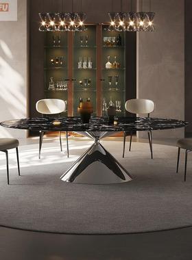 意式极简椭圆飞碟大理石桌餐桌高端别墅轻奢家用纯白岩板天然奢石