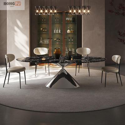 意式极简椭圆飞碟大理石桌餐桌高端别墅轻奢家用纯白岩板天然奢石