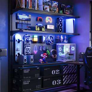 打孔免收纳架电脑桌面房间装饰洞洞板置物架金属落地立式电竞改造