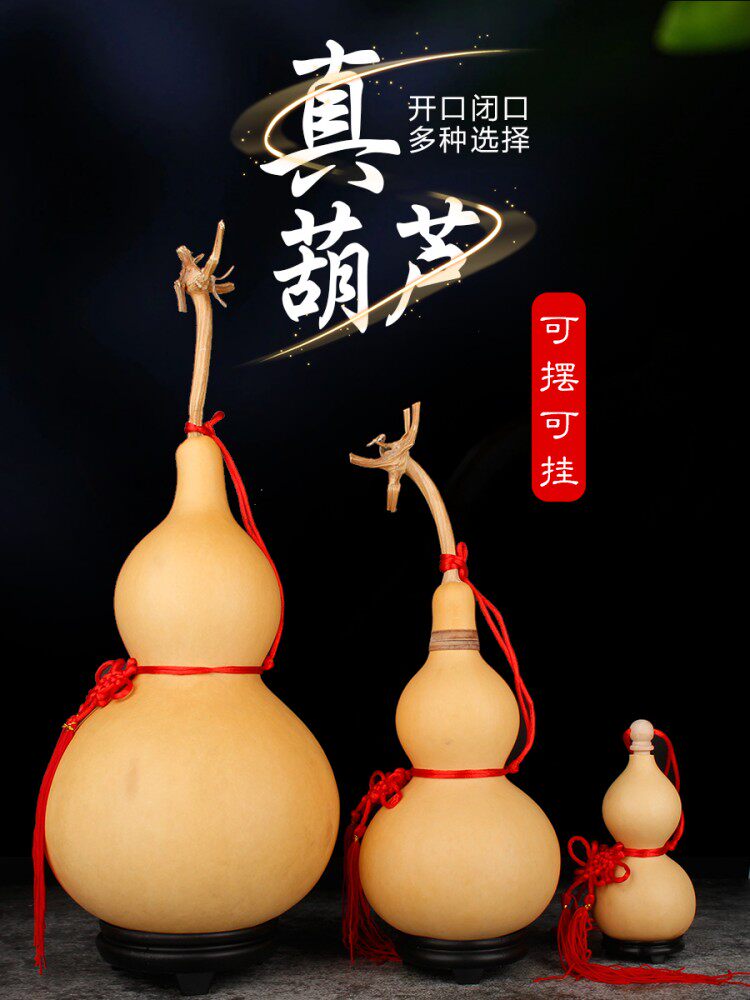 天然特大闭口带籽真葫芦摆件门对门家居小葫芦挂件开口空心带龙头