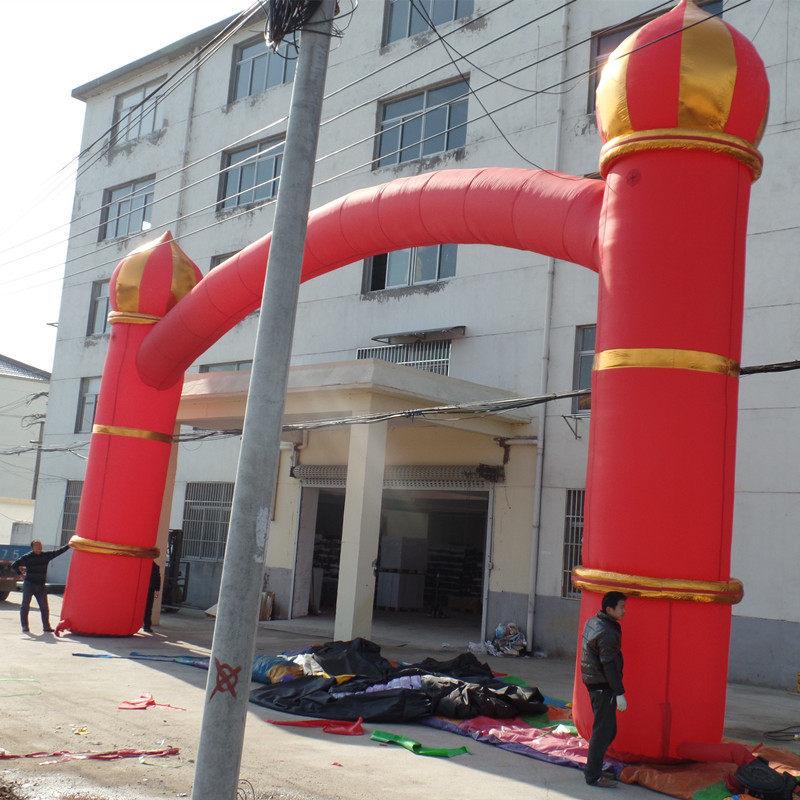 大型充气城堡立柱拱门气模欧式城堡开业金色立柱彩虹门拱门气模
