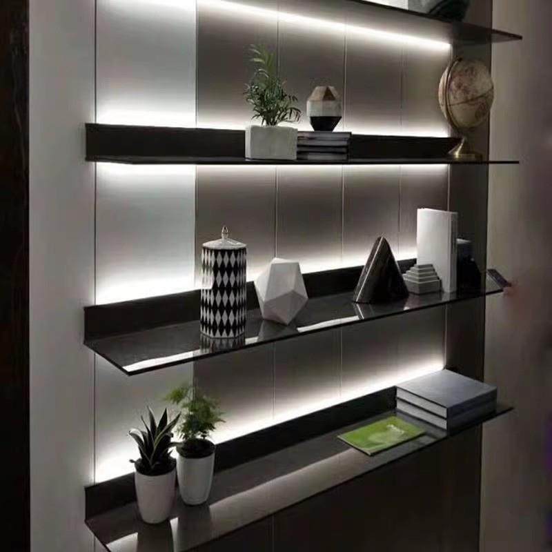 现代简约铝合金LED触摸发光置物架客厅收纳壁挂书架摆件陈列层板