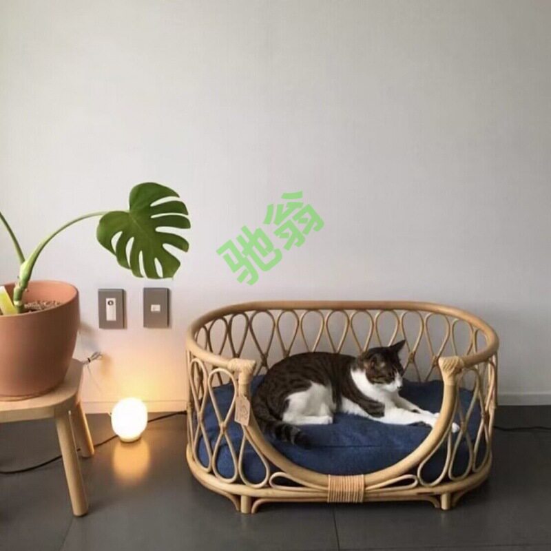 yut天然真藤编狗窝四季通用夏天凉窝猫窝猫屋猫床别墅夏季透气半