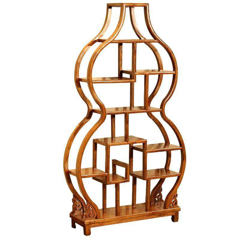 中式圆形博古架小号实木葫芦多宝格展示柜南榆木茶室古玩置物架
