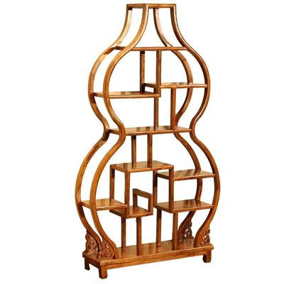 中式圆形博古架小号实木葫芦多宝格展示柜南榆木茶室古玩置物架