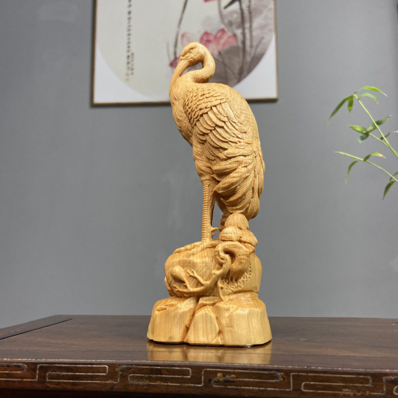 崖柏松鹤延年根雕文玩摆件