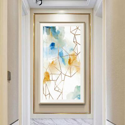 简美玄关挂画抽象线条美式轻奢装饰画入户进门过道走廊壁画竖版画