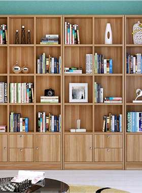 书柜书架组合落地带门储物柜层架木质板式办公室书架带抽屉书柜