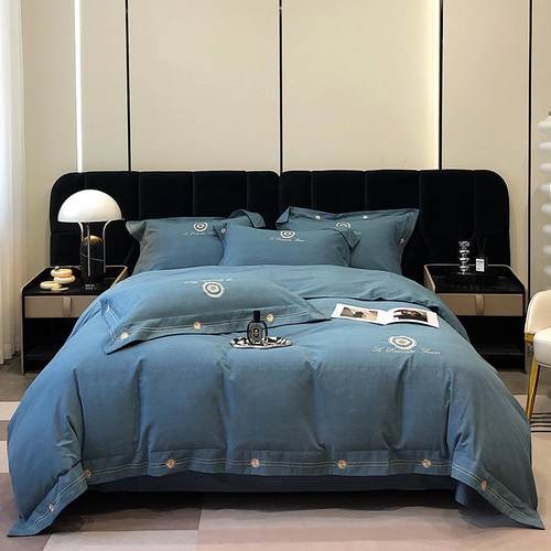 新款纯色全棉绣花生态磨毛四件套直销纯棉磨毛套件床上用品