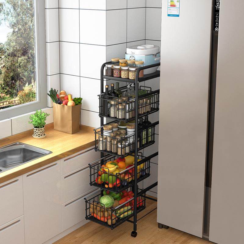 夹缝置物架厨房抽屉式冰箱侧面窄缝隙抽拉收纳架落地极窄边小推车