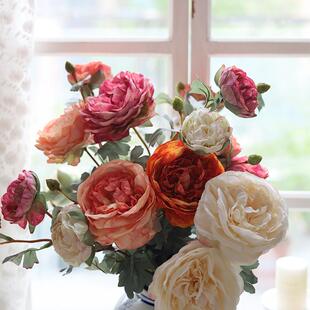 欧式复古油画风洋牡丹仿真花绢花2头毛茛花陆莲假花插花婚庆家居