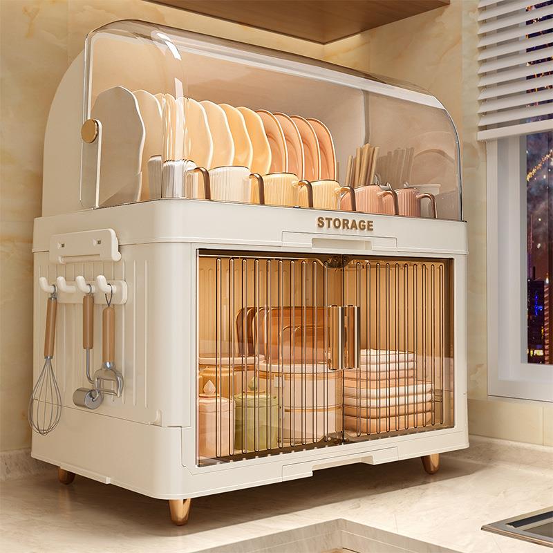 厨房碗架碗筷收纳盒家用带盖放餐具装碗箱碟盘沥水置物架塑料碗柜