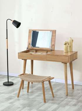 供应橡木全实木化妆桌简约迷你梳妆台凳子卧室组装家具