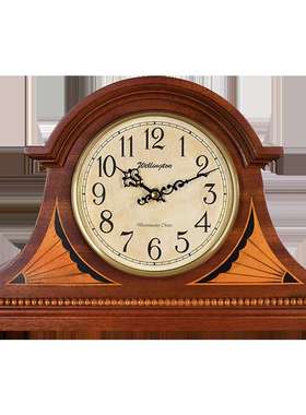威灵顿实木座钟欧式客厅钟表台钟 复古床头卧室木时钟T10384