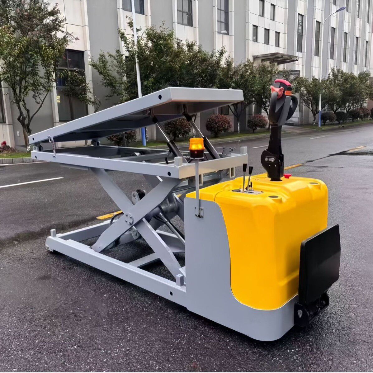 普尔夫台面倾斜翻转式电动液压平台车货叉侧翻转剪式平台车模具车