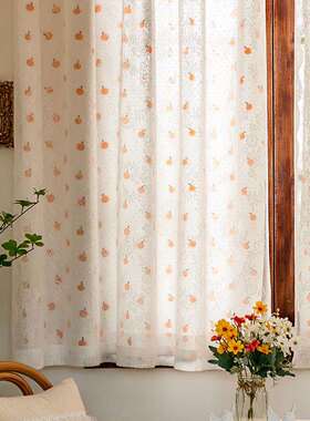 UG73法式田园风橘子小窗户窗帘双层蕾丝纱帘美式卧室免打孔门帘魔
