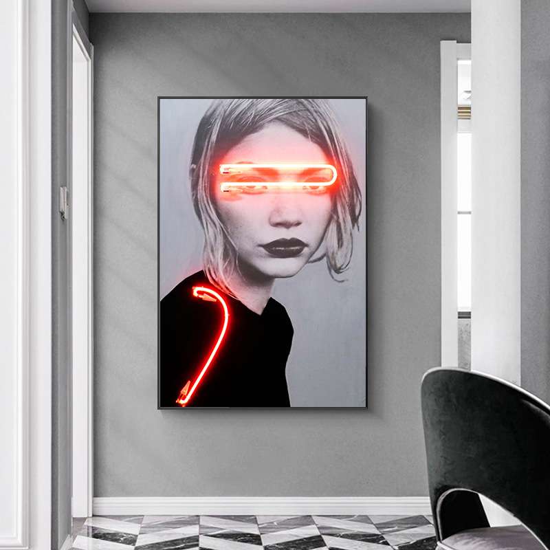 Led灯发光人物样板间实物装置画轻奢现代客厅过道装饰画立体挂画图片