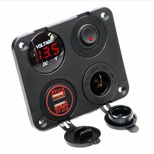 汽车房车改装四孔面板总成电源母座带小开关双USB数显电压表