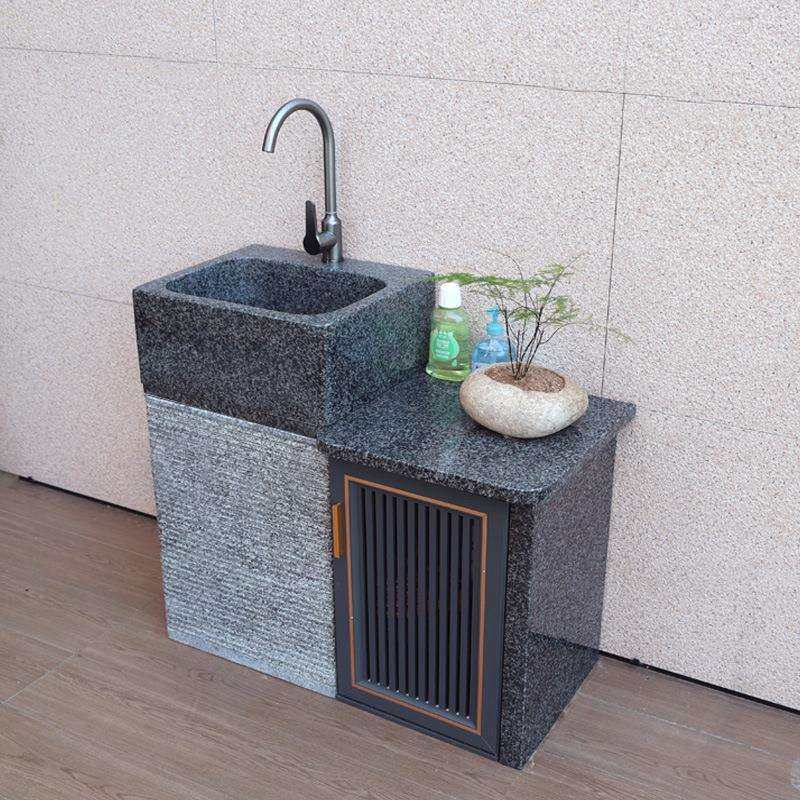 户外天然大理石材洗手台盆庭院一体水池槽立柱式洗脸洗衣盆组合柜