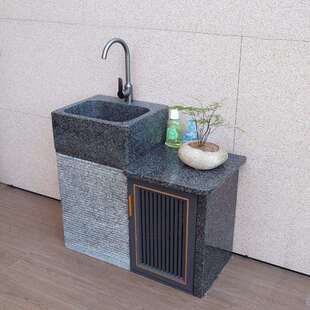 户外天然大理石材洗手台盆庭院一体水池槽立柱式洗脸洗衣盆组合柜