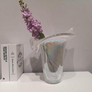 现代艺术简约琉璃花瓶条纹炫彩花器样板间台面家居玻璃装饰摆件