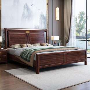 新中式实木床主卧婚床家用现代简约轻奢双人中国风乌金木储物大床