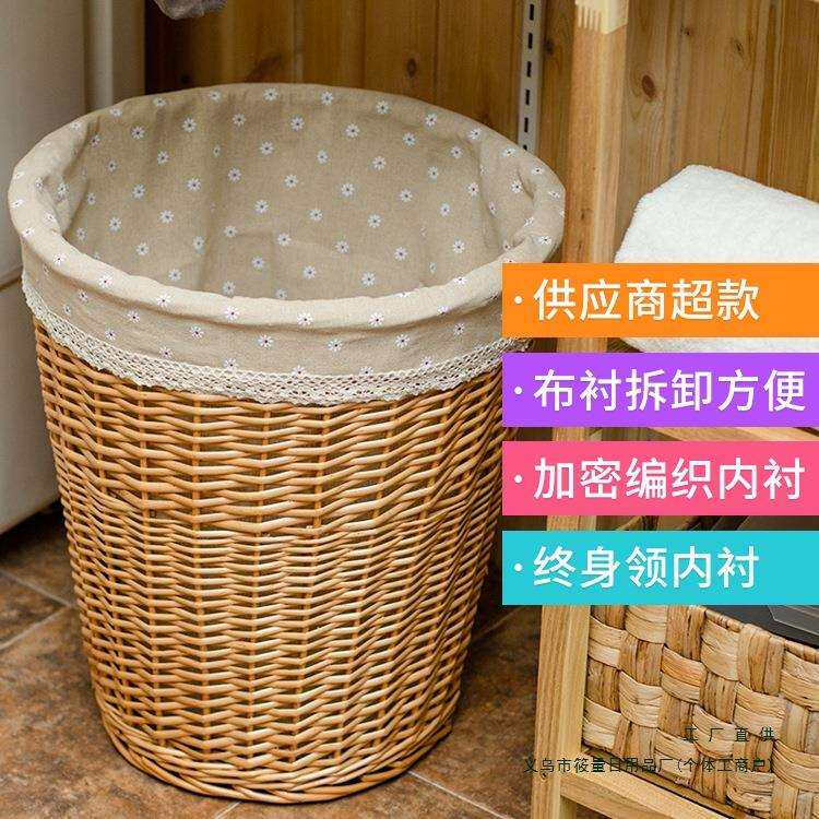 藤编收纳筐带盖脏衣篓大号衣物火锅餐饮店衣服编织框脏衣篮玩具桶
