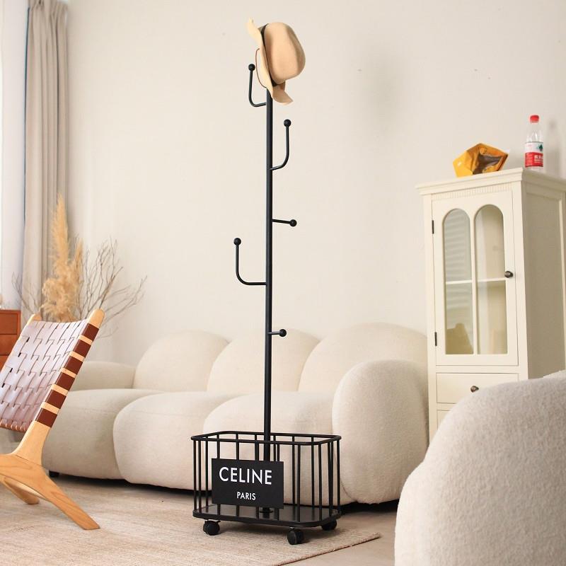 卧室简易可移动落地挂衣架小户型收纳篮浴室脏衣蓝轻奢小型衣帽架