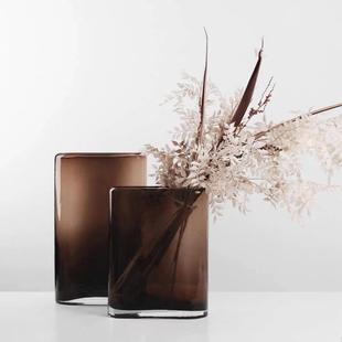 现代简约大口径琉璃花器咖色水培花瓶客厅卧室插花装饰品摆件