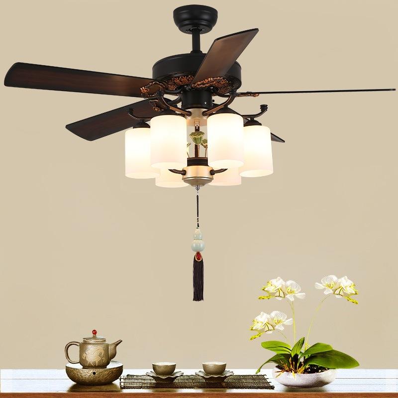 新中式风扇灯客厅餐厅卧室饭厅吊扇灯新款家用五叶大气风扇吊灯