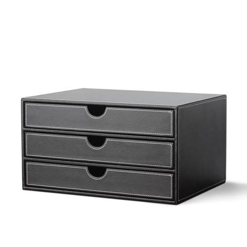 桌面抽屉式办公用品文具欧式整理商务储物皮革收纳盒资料柜