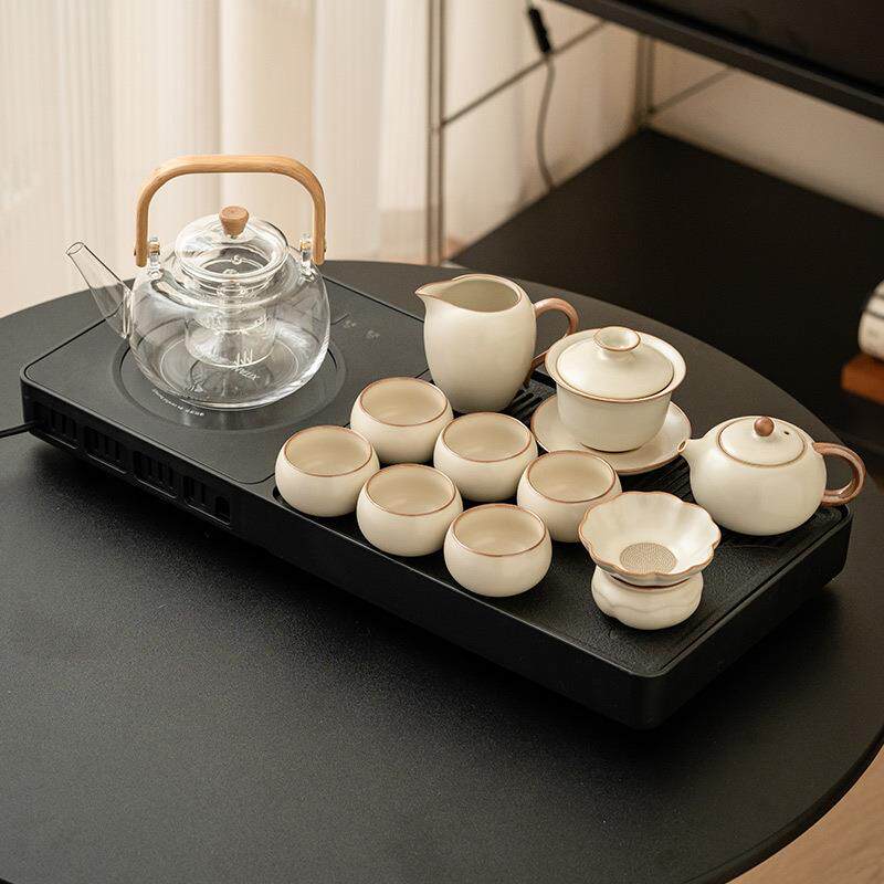米黄釉茶具全自动一体茶盘电陶炉煮茶简约泡茶茶台整套大茶海