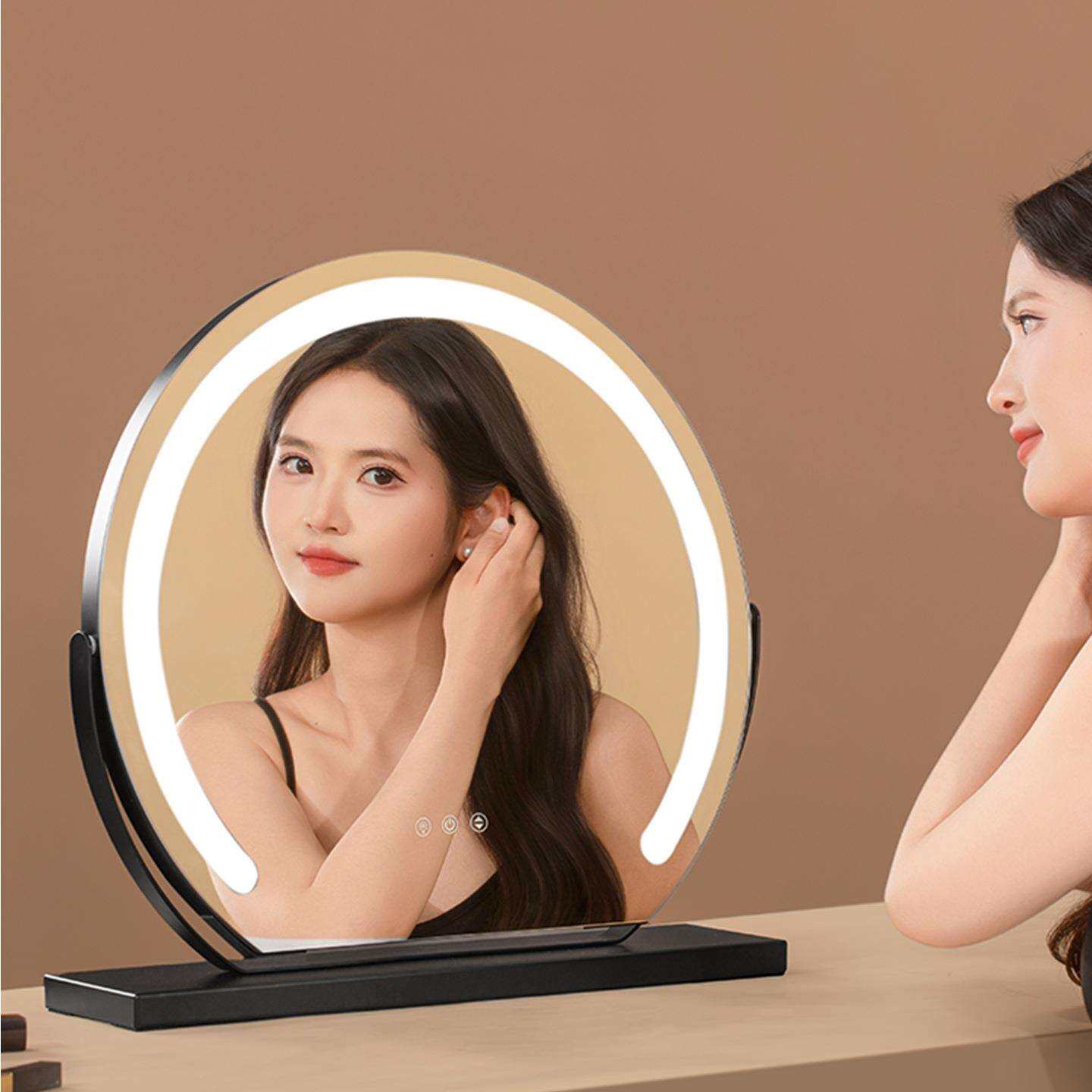 高清led化妆镜子带灯梳妆镜台式桌面智能家用简约主卧室网红大号