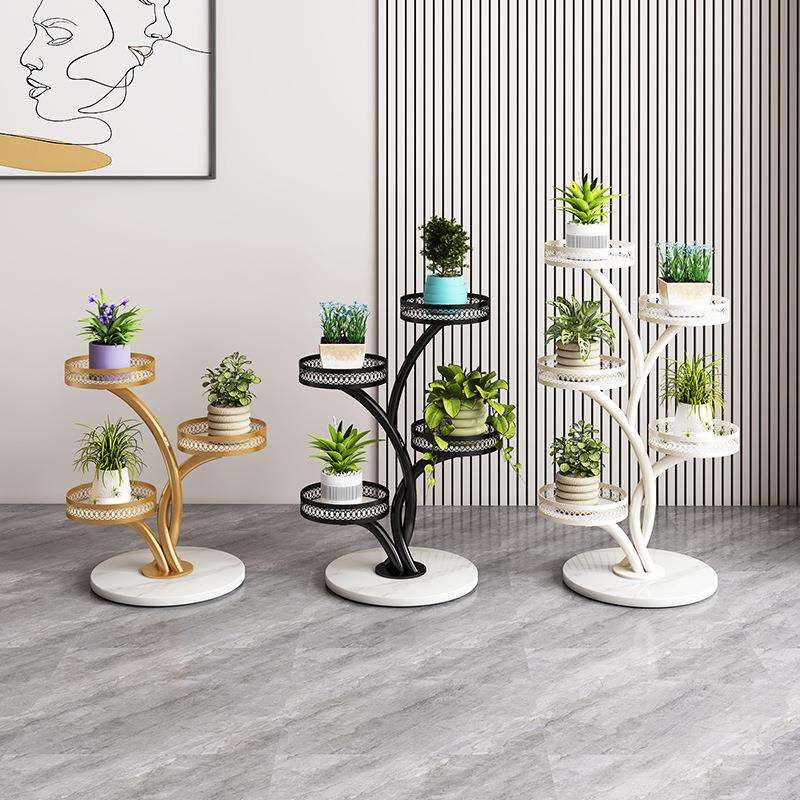 新款客厅花架落地式阳台置物架绿植花盆托架时尚树形铁艺花架多层