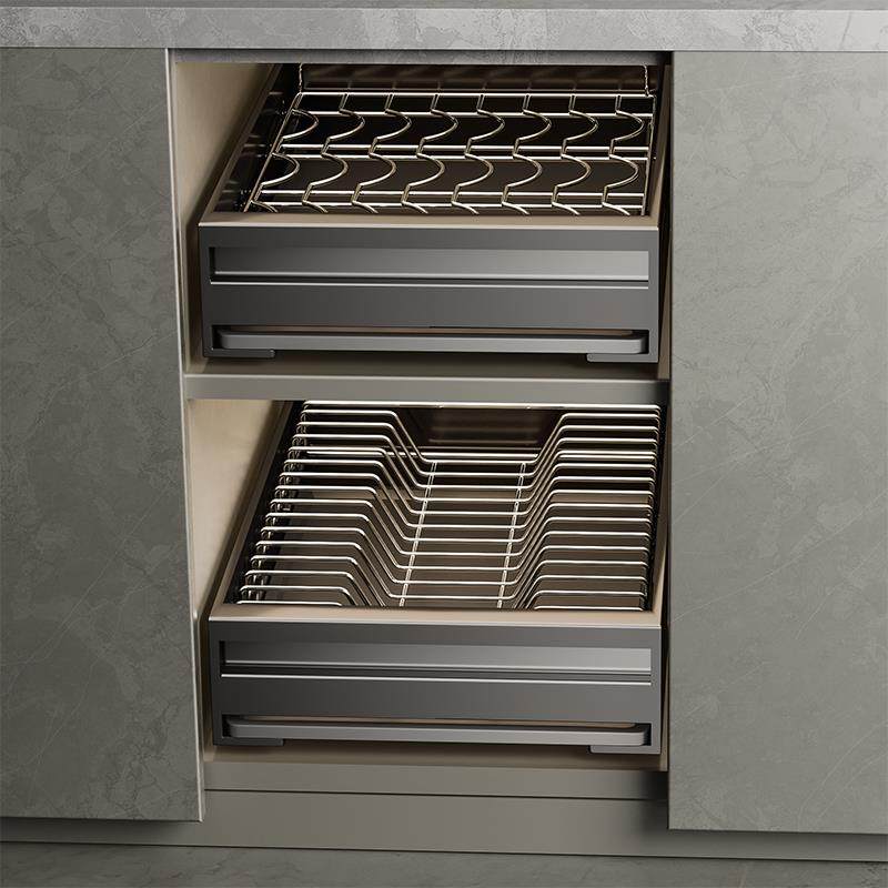 304不锈钢碗碟收纳架沥水碗架抽拉碗架厨房置物架橱柜拉篮抽屉式