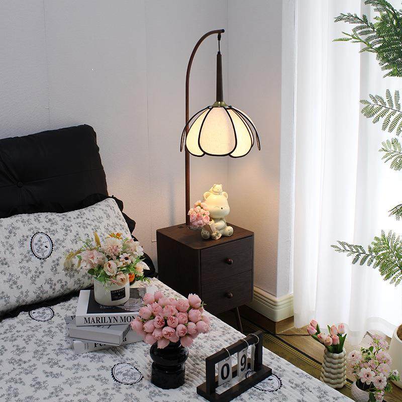 法式复古落地灯卧室客厅中古风沙发边几茶几台灯床头柜一体置物架