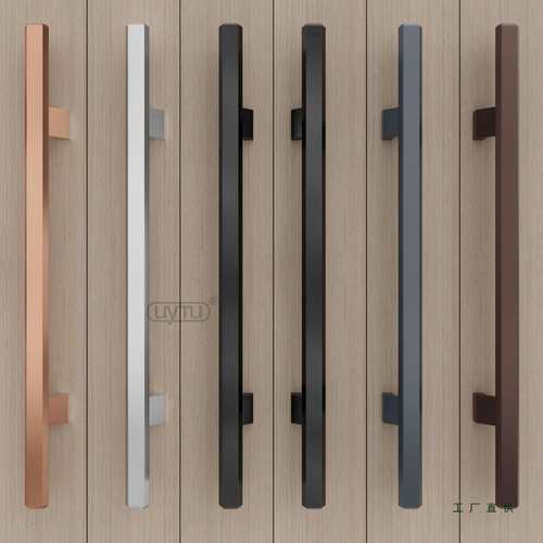 加厚铝合金把手钢化玻璃大门拉手对装推拉办公室实木门把手银黑色