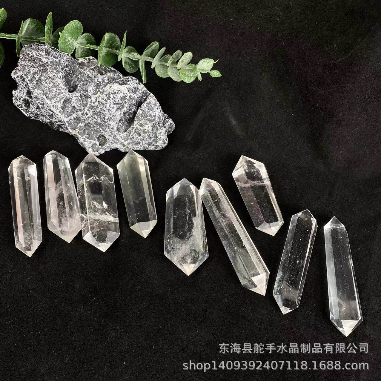 天然白水晶原石六棱柱双尖挂件消磁水晶工艺品摆件男女情侣款挂坠