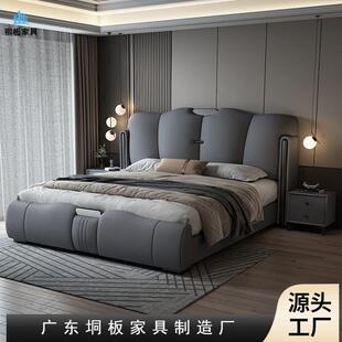 新款轻奢皮床婚房床双人1.8x2米主卧大床储物1.5米卧室网红床意式