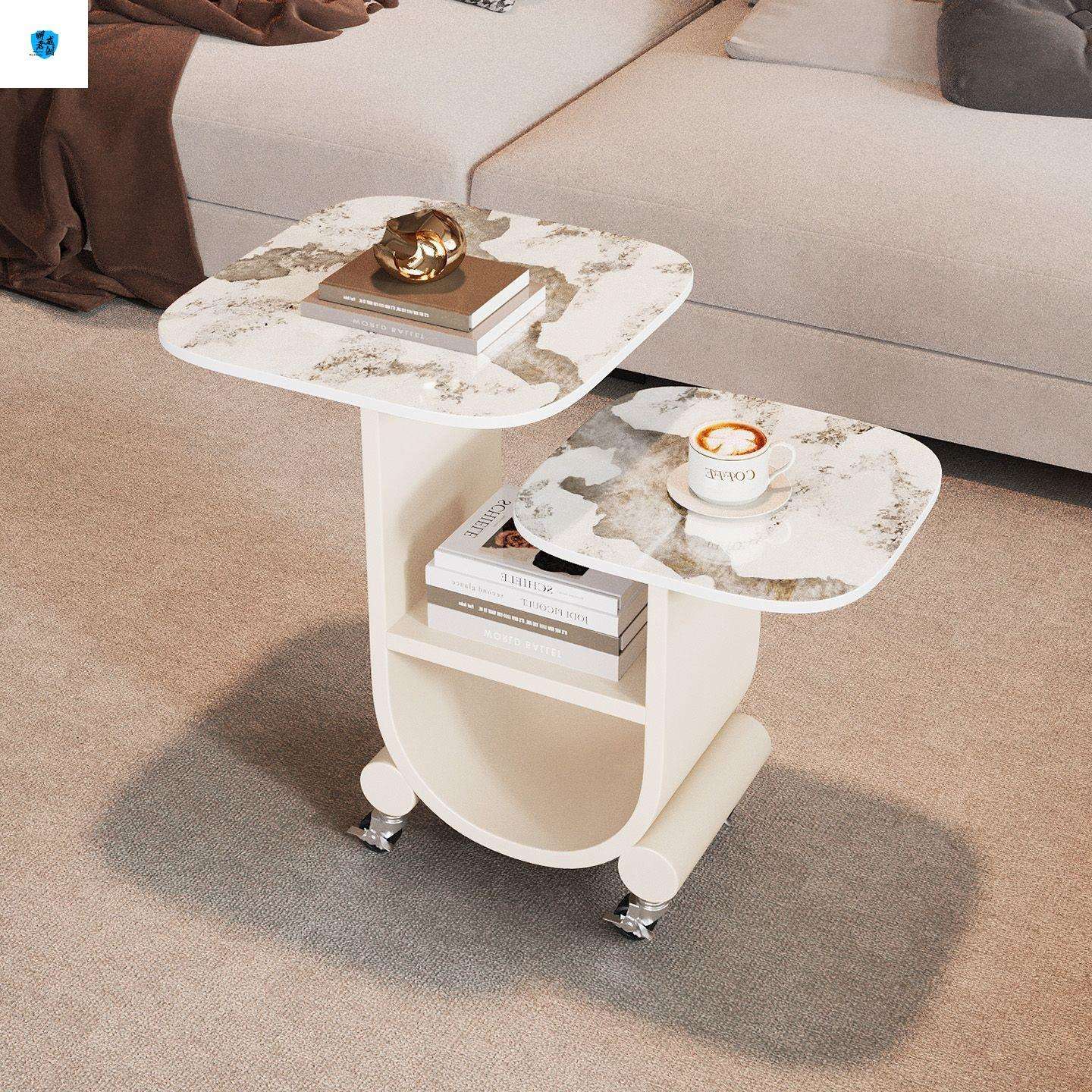 意式极简岩板边几家用客厅创意沙发边几可移动带轮卧室床头置物架