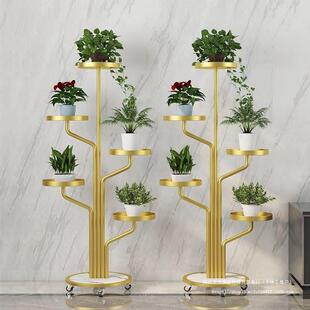 花架客厅阳台简约现代带轮子可移动置物架落地式花架子绿萝花盆架
