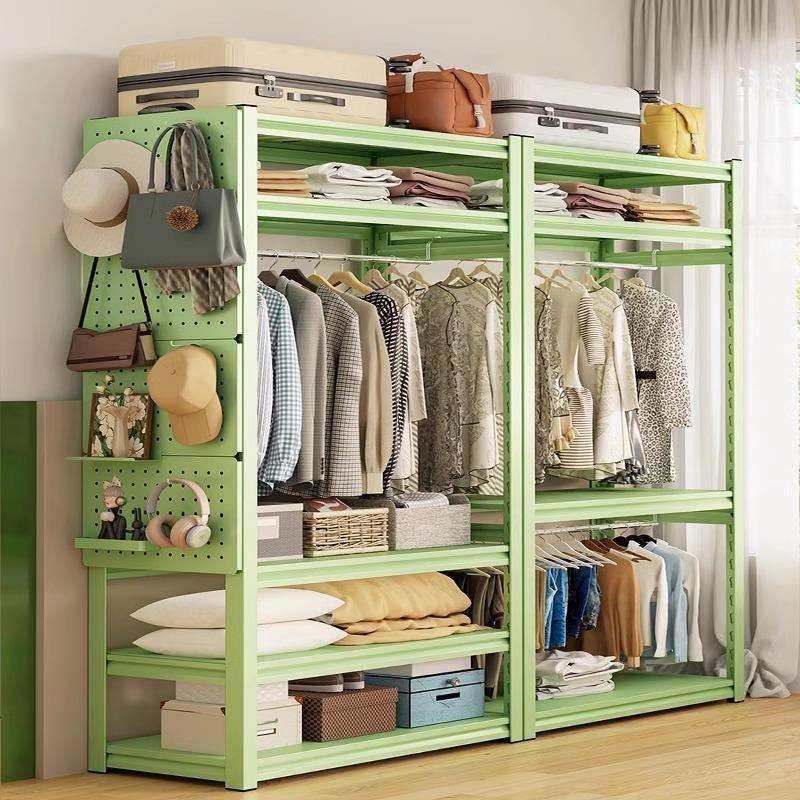 家用彩色衣帽架货架衣柜出租房衣物收纳架经济型衣橱角钢衣架