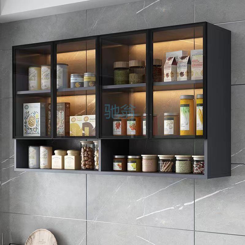 fLE可现做家用壁挂式吊柜阳台客厅展示柜厨房实木壁柜钢化玻璃门