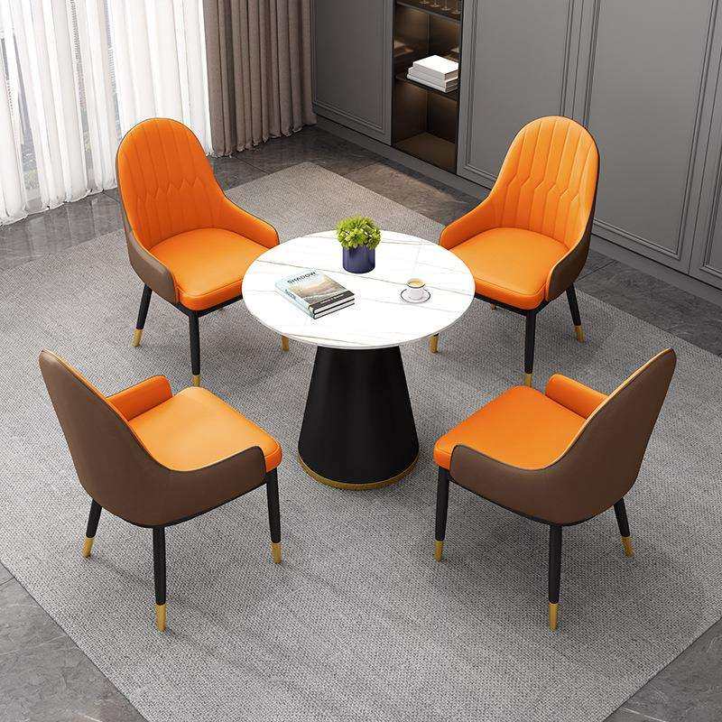 简约现代轻奢接待洽谈桌椅组合高档休闲岩板小圆桌旋转沙发大理石