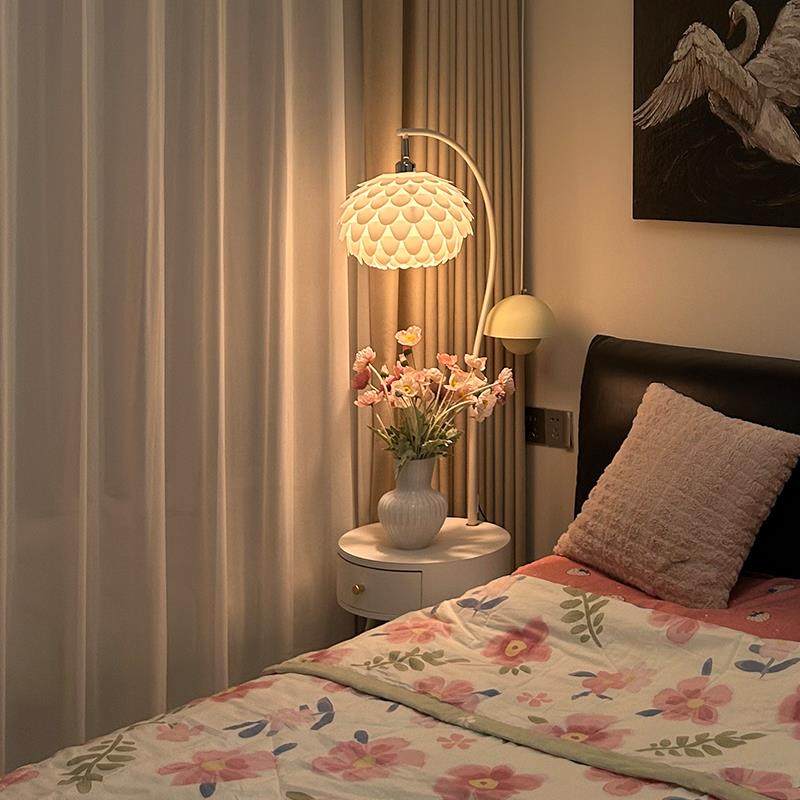 奶油风卧室置物落地灯床头柜一体台灯客厅沙发旁边几角落氛围