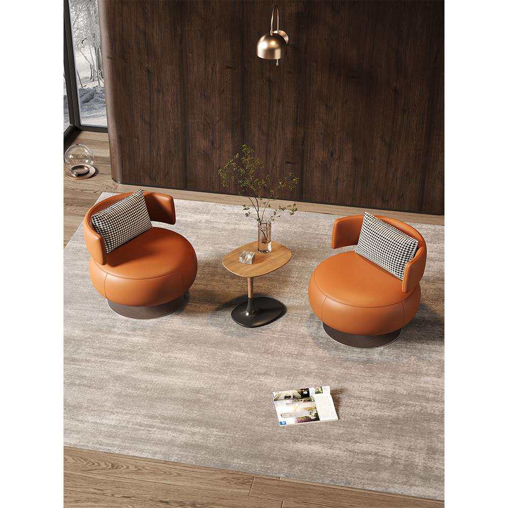 轻奢单人沙发可旋转客厅阳台休闲椅酒店商务接待洽谈沙发桌椅组合