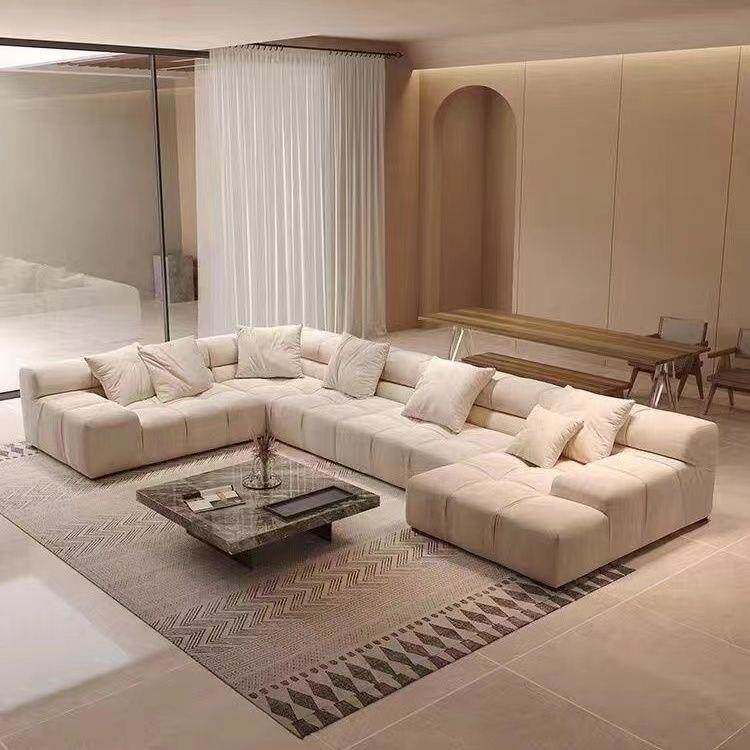 现代简约客厅大户型意式极简磨砂布艺泡芙沙发豆腐块科技布沙发木